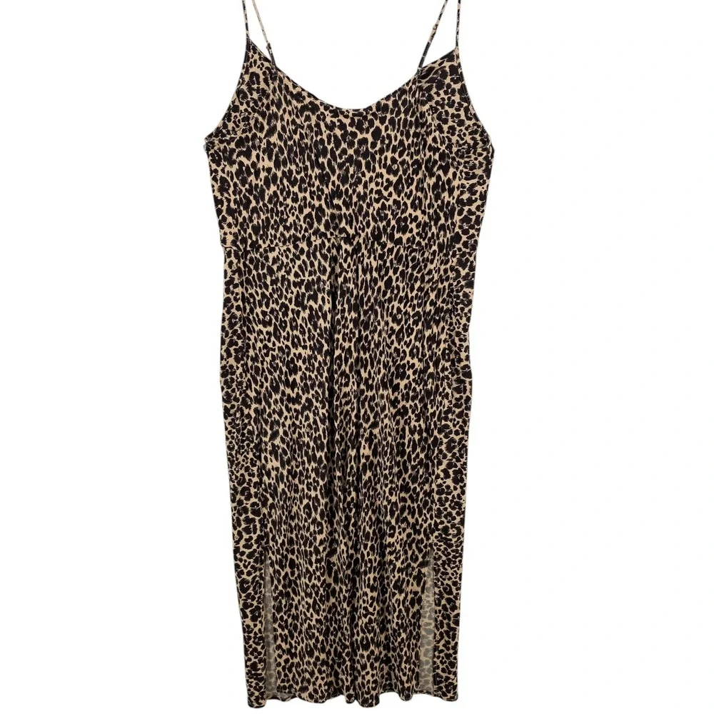 Anthropologie Womens 2X Elyse Leopard Print Bias Midi Slip Dress